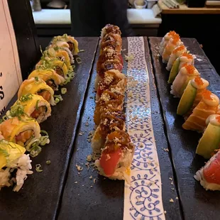 a variety of sushi rolls