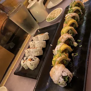 a variety of sushi rolls