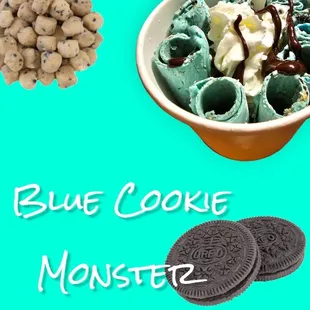 a bowl of blue cookie monster ice cream