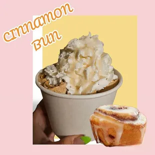 cinnamon bun with whipped cream