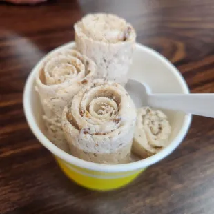 We just had a rolled whatchamecalliit rolled ice cream cup. And  a Taiyaki, yum!! It s 530pm and less crowsed on N. AFAYA.