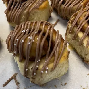 Chocolate Chip Cinnamon with chocolate salted caramel icing.