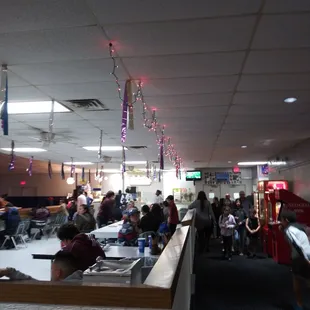 Cute Christmas lights. This area is where you can watch the skaters, eat your snacks, or attend a Bday party.