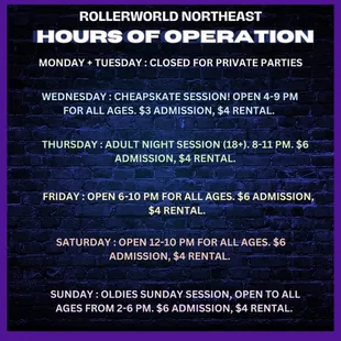 Hours of Operation &amp; Prices