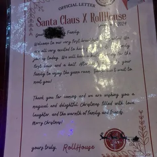 Special letter from Santa