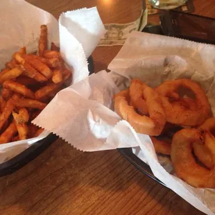 Seasoned fries and onion rings