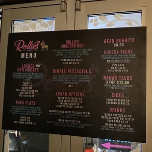 Menu choices.