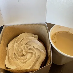 Cinnamon roll and coffee