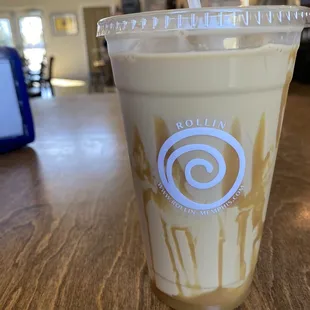 Iced coffee with caramel- didn't ask for extra, but they included basically a gallon which was amazing.