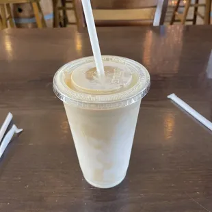 Vanilla iced coffee with icing