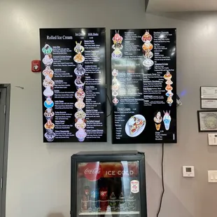 menus and prices on the wall