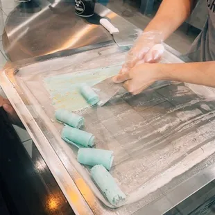 Rolling the Lucky Charms Ice Cream