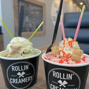 Matcha &amp; strawberry cheesecake. You get a lot of ice cream because it&apos;s pretty dense. We could have shared.