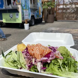 Salmon 1/2 bowl 1/2 salad