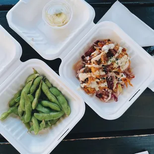 Edamame / $4 + Soft shell crab / $8
