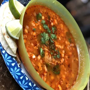  bowl of soup and tortilla