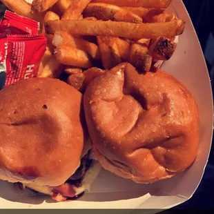 Fries and 2 pork sliders