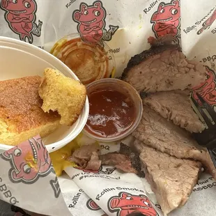 Brisket and cornbread.