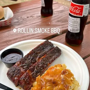Half pound of ribs and smoked Mac and cheese