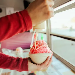 Size small cotton candy topped with snow cream