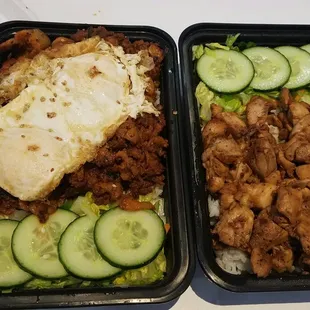 Pork bowl with egg and chicken bowl