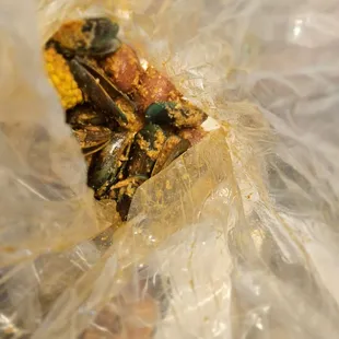 a piece of food wrapped in plastic