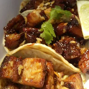 Crispy pork belly tacos