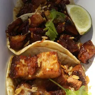 Crispy pork belly tacos