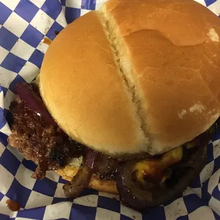 Incredible BBQ burger with onions