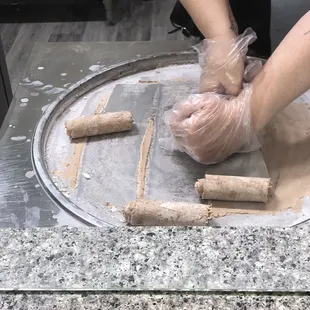 Rolling the ice cream