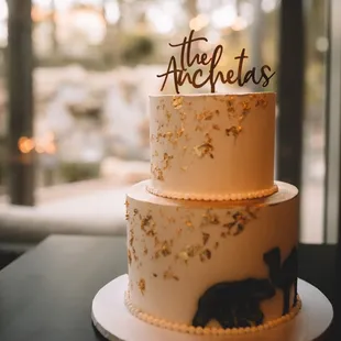 Our first wedding cake, silhouettes of a camel and a bear to represent the bride and groom