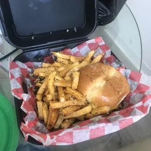 Kid burger with garlic Parmesan fries
