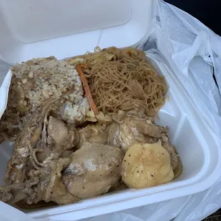 a take out container of food