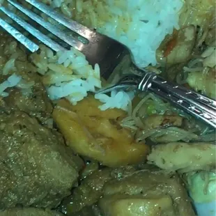 Pork adobo plate with white rice and pancet