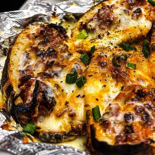 Crispy on the outside, fluffy on the inside, and loaded up with all the good stuff--bacon, cheese, and green onions.