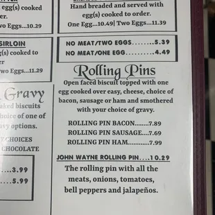 Partial menu shot