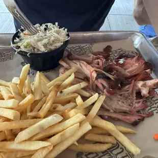 Pulled pork, Cole slaw and fries with no seasoning