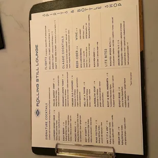 Cocktail menu