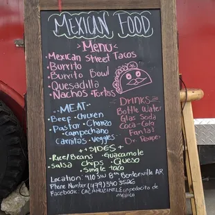 mexican food on a chalk board