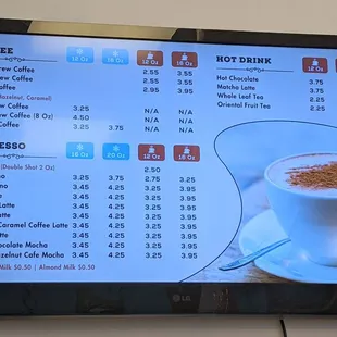 Coffee menu.