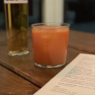 The carrot drink (chili infused mezcal, forthave red bitter, burnt cinnamon, carrot &amp; lemon juice, salt)