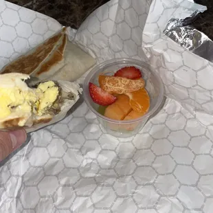 Grilled Roly Steak &amp; Eggs Fresh Fruit Cup