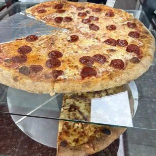 Pepperoni (top) BBQ Chicken (bottom)
