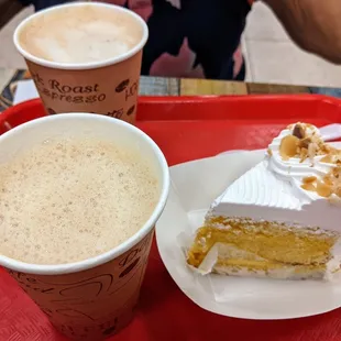 2 cappuccinos &amp; the Italian rum cake