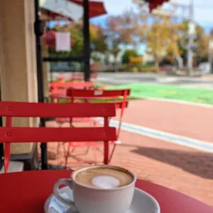 Having a cappuccino while I wait