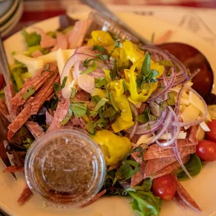  plate of salad with dressing