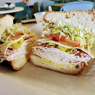 Chicken breast and turkey on sweet roll