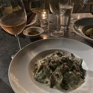 Dinner Spinach and Ricotta Cheese Filled Ravioli Pasta