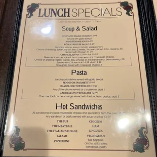 a menu for lunch specials