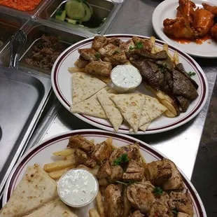 Chicken or Lamb Platters! Now with a choice of French Fries or Baked Potato